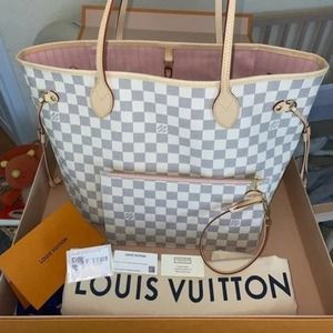 LV Neverfull MM in Damier Azur and Rose Ballerine